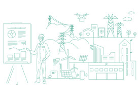 国家电网电力图标插画线描图