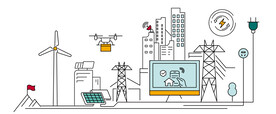 国家电网电力图标插画线描图