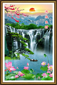流水生财瀑布山水画