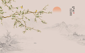 新中式手绘花鸟画背景墙