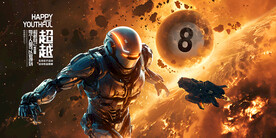 宇宙机器人太空台球系列壁画背景