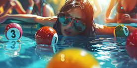 美女台球系列壁画背景墙广告设计