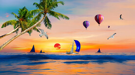 大海黄昏海滩晚霞