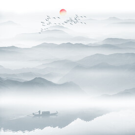 新中式餐厅水墨画墙画