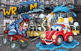 卡通洗车背景墙