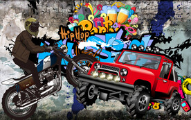 涂鸦机车越野背景墙