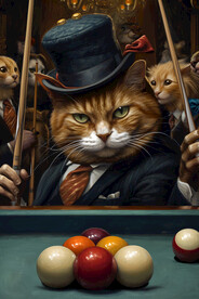 帅气猫咪台球展板壁画挂画背景墙