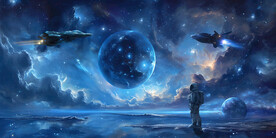 蓝色宇宙广告展板壁画背景墙挂画