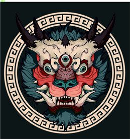 卡通龙头烫画矢量图案