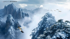 山水风景画雪景