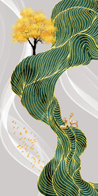 轻奢抽象金色山水麋鹿玄关