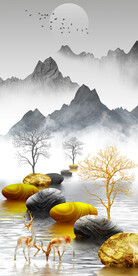 石来运转麋鹿山水轻奢玄关