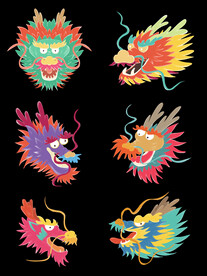 手绘卡通龙年彩色龙头元素