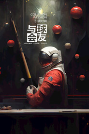创意宇航员台球广告展板壁画设计