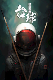 创意宇航员台球广告展板壁画设计