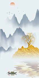 山水风景抽象意境水墨山水玄关