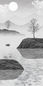 中国风意境水墨山水麋鹿玄关