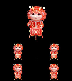 3D红色喜庆卡通龙打鼓循环动画