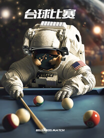 创意宇航员打台球广告展板壁画