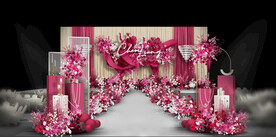 玫红色婚礼舞台