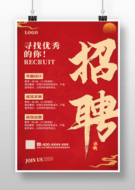 红色复古风企业店面招聘广告海报