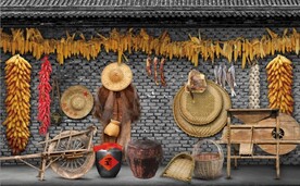 复古80后90后农村民居背景墙