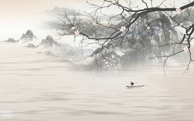 山水画背景墙图片