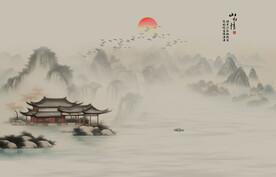 新中式山水情水墨国画背景墙