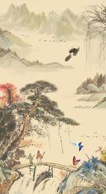 工笔水墨山水画