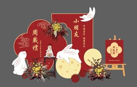 红色新中式玉兔宝宝周岁宴设计图