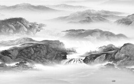 别墅 简约山水墙画 TIf分层