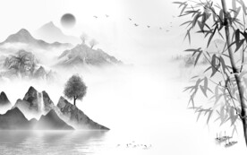 意境 简约山水墙画 TIf分层