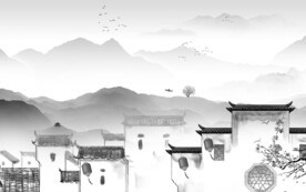 奢雅 简约山水墙画 TIf分层