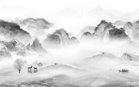 客厅 灰色中式山水 TIF分层