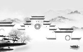 新品 灰色中式山水 TIF分层