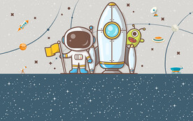 可爱卡通月亮太空儿童房背景墙