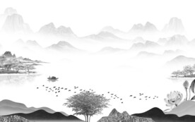 中式 灰色清晰山水 TiF分层