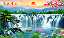 高山流水瀑布山水装饰画