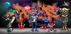 欧美风街头涂鸦餐饮酒吧背景墙