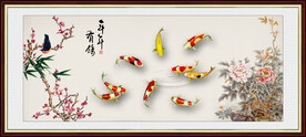 牡丹九鱼图