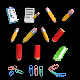 单层免抠透明3d文具