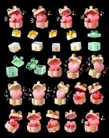 单层免抠透明3d礼物盒