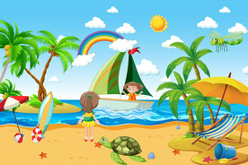 卡通沙滩海洋背景画