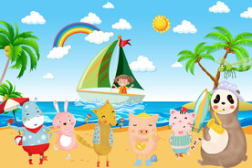 卡通沙滩海洋背景墙