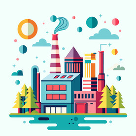 卡通矢量工程工厂建筑元素