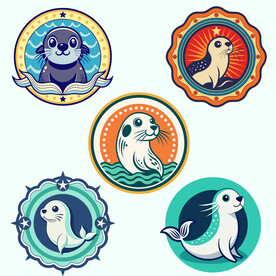 矢量卡通动物设计元素海豹徽章