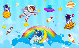 卡通太空人儿童房背景墙