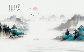 大气中国风水墨江南背景墙
