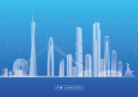 简约科技感点状线性广州城市地标