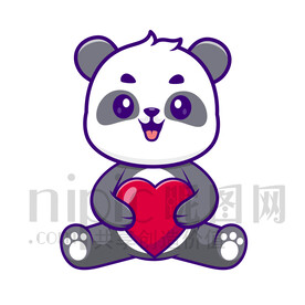可爱卡通抱着爱心的大熊猫